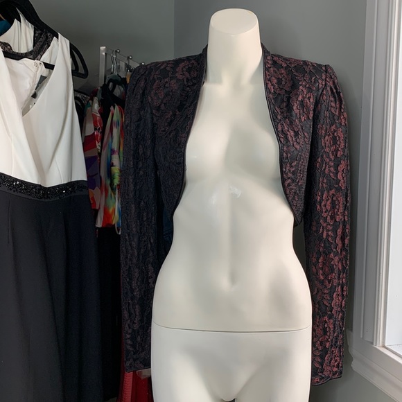 Vintage 80s Set Dress + Jacket Floral Lace Crochet Beaded Formal - Picture 6 of 11